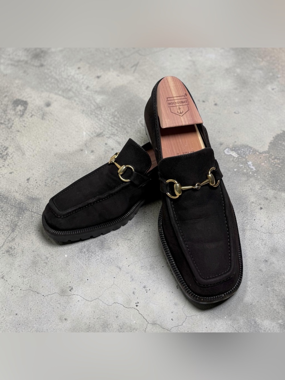 Vintage Gucci Women’s Horsebit Loafers 8.5 AA Black Suede Gold Bit Lug Sole
